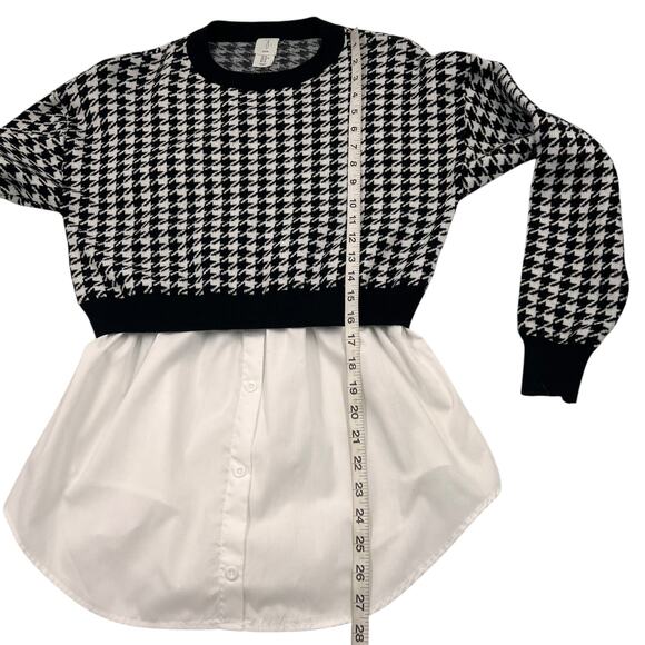 Joie Womens Houndstooth Black & White Knit Layered Twofer Sweater Blouse Sz M - Picture 9 of 11